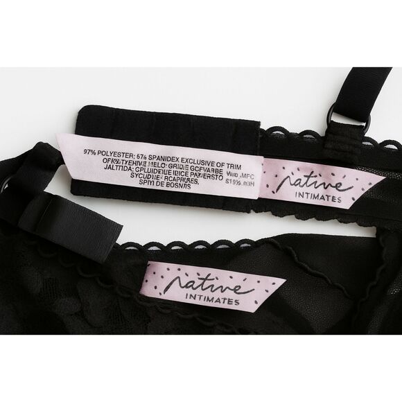 Native Intimates Baby Doll Lingerie–Romantic Y2K Glam, Sheer Black Lace,Est. M/L - Picture 4 of 4